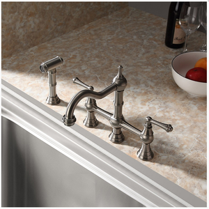 AMAXO Latón Níquel cepillado 4 agujeros Pulverizador Lavabo frío y caliente Fregadero Grifo de cocina Grifo de agua - Product Image 2