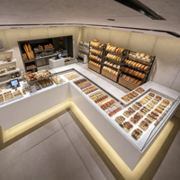 Comptoir de présentation de pain commercial en acrylique haut de gamme sur mesure, vitrine de boulangerie multifonctionnelle avec éclairage LED, écologique, pour boulangerie complète