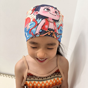 Bonito gorro <span class=keywords><strong>de</strong></span> baño <span class=keywords><strong>de</strong></span> dibujos animados impreso Nezha Ao Bing, diseño deportivo impermeable <span class=keywords><strong>de</strong></span> secado rápido para niños y niñas, cobertura <span class=keywords><strong>de</strong></span> cabeza grande - Product Image 1
