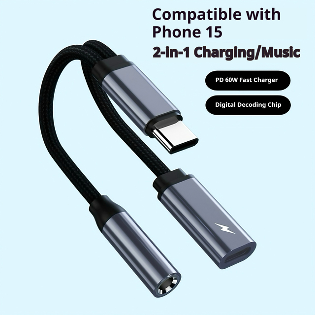 2 in 1 USB C to 3.5mm Headphone and Charger Adapter USB C PD 3.0 Port to Aux Audio Jack Fast Charging Dongle Cable Cord