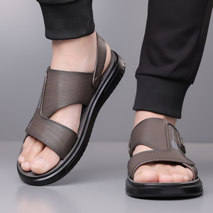 รองเท้าแตะหนังแบบ T-Strap สำหรับผู้ชาย สีเทา-น้ำตาล สวมใส่สบาย เหมาะสำหรับฤดูร้อนและชายหาด รุ่นลำลองสำหรับวัยรุ่น ปี 2025 - Product Image 2