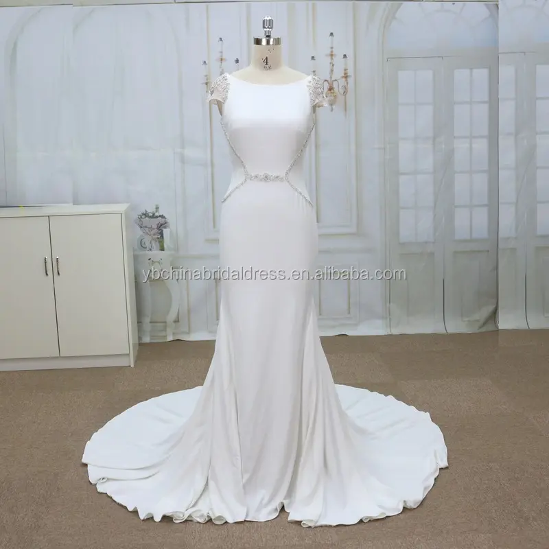 Cap sleeves with good quality crystal stone beads crepe wedding dress vestidos de novia 2020