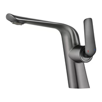 Robinet de lavabo de salle de bain moderne, monotrou, à commande tactile, chromé, à montage sur comptoir, avec mitigeur, en zinc, avec cartouche céramique, courbé