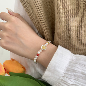Pulsera de Plata de Ley S925 con Dijes, Perla Roja de la Suerte para Mujer, Joyería Fina para Uso Diario - Product Image 1