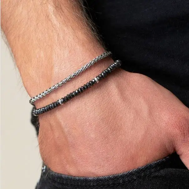 Jewelry 2Pcs/Set Magnetic Black Stone Beaded Bracelets Natural Stone Beads Bracelets Link Chain Bracelets