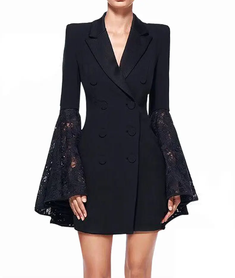 women's design sense Coat European new Double Breasted wear black fashion coats