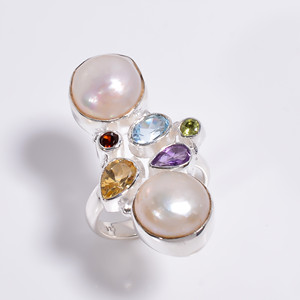 Anillo de plata esterlina 925 natural, tamaño US 6,5, Perla Barroca, Topacio místico, piedra preciosa cortada, mayorista de joyas de piedras preciosas de plata - Product Image 3
