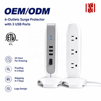 ETL Sertifikalı 15A Ev Ofis Masaüstü Dikey Güç Kulesi Priz Çoklayıcı, 5 Priz ve 3 USB Girişi, 900 Joule Akım Korumalı