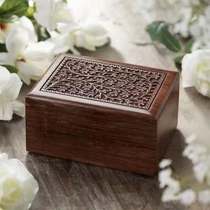 Wooden Pet Urn Rectangle Embossed Floral Pattern Solid Wood Commemorative Cremation <b>Memorial</b> <b>Box</b> Shandong Made - Product Image 1