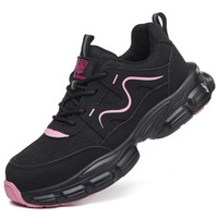 Nouvelles bottes de travail de sécurité personnalisables noires et roses, chaussures de sport et de randonnée avec semelle intermédiaire respirante en mesh, toutes saisons