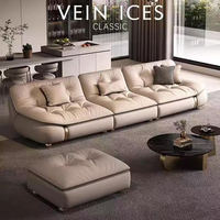 Ensemble de canapés convertibles extensibles en cuir véritable italien minimaliste avec housse anti-salissure pour salon de villa, design contemporain