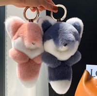 Porte-clés pendentif renard en vraie fourrure de lapin Rex 2026 pour femme, grand jouet renard moelleux, breloque pour sac, porte-clés de voiture, cadeau d'anniversaire, accessoires