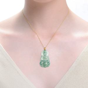 หยกเจไดต์สีน้ำเงินธรรมชาติ จี้หยกพระโพธิสัตว์กวนอิม ทอง 18K เครื่องประดับสำหรับผู้ชายและผู้หญิง ศาสนาพุทธ พร้อมใบรับรอง D339 - Product Image 4