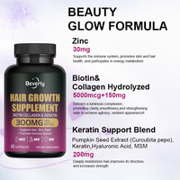 Beverly Adulte Nouveau-né Exclusion Cheveux Peau Ongles Vitamine Biotine 5000mcg avec Collagène Kératine Capsules de Croissance 60
