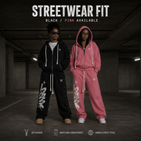 Ensemble de survêtement deux pièces rétro oversize avec fermeture éclair, cordon de serrage, imprimé étoile hip-hop, pantalon de jogging ample, vêtements de sport athlétiques décontractés