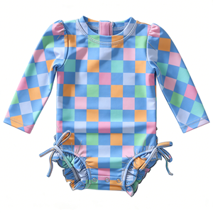Traje de Baño Ruidian para Bebés Niñas, con Volantes, Diseño a Cuadros Pastel, Manga Larga, UPF 50+, Secado Rápido, Resistente al <span class=keywords><strong>Cloro</strong></span>, Nailon y Spandex - Product Image 2