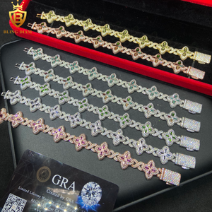 Bracelet en Moissanite Trèfle à Quatre Feuilles en Gros, Chaîne à Maillons en Argent 925, Moissanite VVS Iced Out 15mm, Chaîne pour Hommes, Testeur de Diamant Inclus - Product Image 3