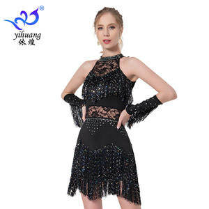 Vestido de Baile Latino con Flecos Cuello Alto sin Mangas para Fiesta y Espectáculo - Product Image 2