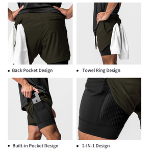 Biểu Tượng Tùy Chỉnh Người Đàn Ông Của Mồ Hôi Wicking Thoáng Khí Chạy Bộ Quần <span class=keywords><strong>Short</strong></span> Trọng Lượng Nhẹ Dây Kéo Nhanh Chóng Khô Hai Lớp Phòng Tập Thể Dục Quần <span class=keywords><strong>Short</strong></span> Với Túi - Product Image 3