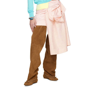 Women Front Bow Over the Knee Flat <b>Boots</b> Top Wide Elastic Cut Loose Long Booties Suede Metal Holes Decor <b>Pants</b> Shoes - Product Image 2