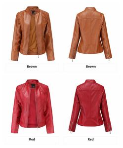 Nouvelle veste en cuir femmes printemps automne <span class=keywords><strong>OL</strong></span> col montant moteur motard manteau Pu vêtements d'extérieur automne veste noir rouge femme grande taille Blazer - Product Image 4
