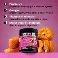 Friandises multivitaminées 10-en-1 saveur beurre de cacahuète pour chiens adultes, 90 unités, probiotiques, glucosamine, oméga-3, soin de l'intestin, de l'immunité et des articulations