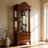 Armoire à vin vintage en bois sculpté, style ferme, avec une seule porte vitrée, haute, de style américain traditionnel, pour salon