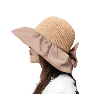 Sombrero de Sol de Ala Ancha con Lazo para Mujer, Plegable, Protección UV, Transpirable, de Paja Natural, Estilo Femenino para el Día a Día - Product Image 5
