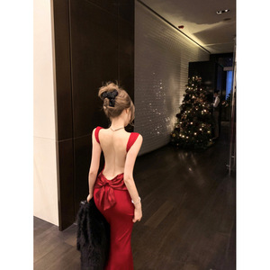 Vestido Largo de Satén y Gasa con Espalda Descubierta y Lazo, Estilo Vintage, Corte en A, Cintura Natural, para Eventos Formales y de Noche para Mujer - Product Image 2