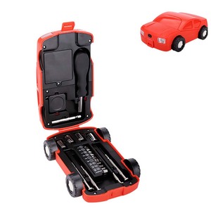 Nouvel ensemble d'outils promotionnels 21 pièces portable d'urgence avec tournevis et douilles, étui en forme de voiture et lumière LED – Idéal comme cadeau - Product Image 1