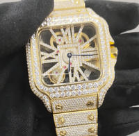 Montre à quartz pour homme avec logo personnalisé, cadran squelette carré, entièrement pavée de diamants Moissanite, bracelet en acier inoxydable, Reloj Moissanita