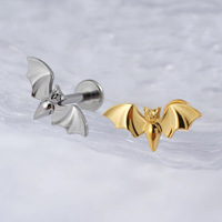 Piercing de Titanio F136 G23 Mini Bat Threadless con Base Plana para Oreja, Labio, Nariz, Joyería, Regalo de Boda