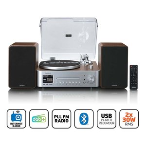 Système Hi-Fi Lenco Mc 860Wdsi avec tourne-disque, Bluetooth, radio DAB/FM, sortie 2x 30W, finition bois argenté - Product Image 6