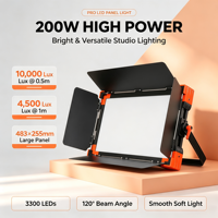 Luz de Video RGB Profesional de 200W, Panel de 490x389x95mm, 16 Efectos, Estroboscópico, Relámpago, Vela, Bombilla de TV, Aleación de Aluminio, Color Ajustable