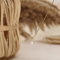 Collier Pendentif EMANCO en Acier Inoxydable avec Perle d'Imitation et Zircon, Chaîne à Maillons, Sertissage Clos, Bijou Unisexe pour Usage Quotidien ou Cadeau