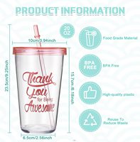 Gobelet isotherme réutilisable en plastique à paroi simple de 20 oz avec logo personnalisé pour Thanksgiving, avec paille et couvercle, pour café, lait, camping