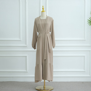 Ensemble Abaya 2 pièces en crêpe de qualité supérieure avec robe intérieure et ceinture vente en gros de vêtements islamiques pour le ramadan musulman Eid Abaya turque simple - Product Image 5