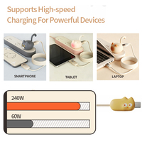 Cable de Carga USB C con Diseño de Gato, 240W, Carga Rápida, Cable de Datos, Accesorios Móviles de Silicona Premium