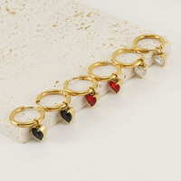 Pear Zircon Charm Hoop Earrings 304 Stainless Steel 18K Gold Vacuum Plated Hinged Round Hoops Black White Red Stone Gift Jewelry