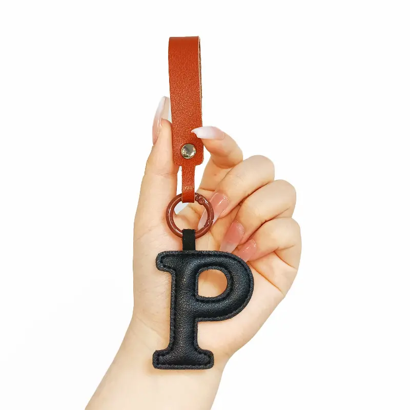 2024 Newest design Colorful Pu leather 26 Letter Keyring Alphabet Keychain
