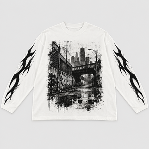 <b>T</b>-<b>Shirt</b> <b>White</b> Oversized <b>Long</b> <b>Sleeve</b> Tee Urban Graphic Print Boxy Fit Custom Streetwear Drop Shoulder Private Label Men <b>T</b> <b>Shirt</b> - Product Image 1