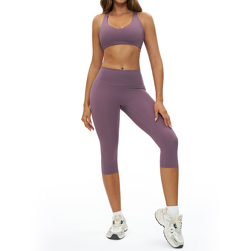 Solid Breathable 2-Piece Yoga Set Tight-Fitting Wide-Leg Casual Sports Suit Elastic Waist Leggings Set