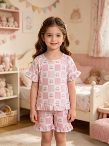 Conjunto sin mangas para niña GSSO3385 rts Little Active Girl con estampado de flores, lazos rosas y volantes, venta al por mayor para niños - Product Image 5
