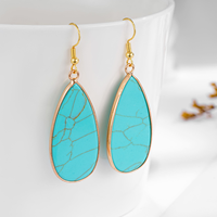 Boucles d'oreilles pendantes géométriques plates en pierre naturelle plaquées or pour femme, style bohème, élégantes et classiques, cadeau
