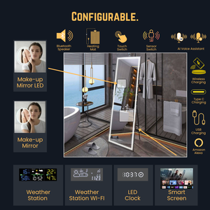 LED Full Body Smart Mirror Touch Sensor Switch Silver Aluminum Lenses for Living Room Gym Bedroom Hotel Hall Salon Storage Stand - Product Image 4