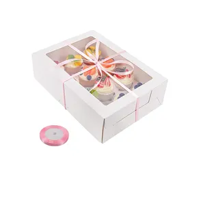 Gaten Mappen Bakkerij Muffin Cupcake Doos Papier Taartdoos Doorzichtige Karton Cupcake Dozijn Aangepast 12 En 6 Cajas Para Beker