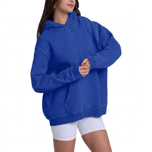 เสื้อฮู้ดสีน้ำเงินรอยัลแบบยูนิเซ็กซ์ ทรงปกติ ผ้าฟลีซลำลอง สวมหัว สีพื้น ผ้าฝ้ายถัก ระบายอากาศ แห้งเร็ว - Product Image 1