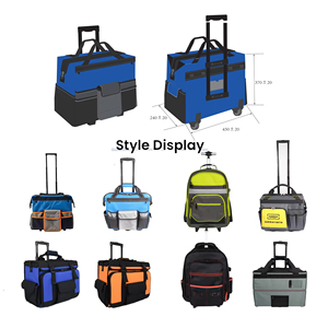 Heavy Duty Aluminum Handle Canvas Rolling Trolley Waterproof Electricians Work Tool Bag with Plastic Bottom and Pouch Wheels - Product Image 1