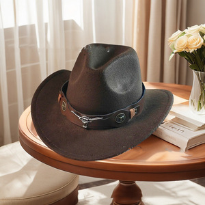 <b>Cowboy</b> Hat Wool Felt M56-58cm Western Style Artistic Retro Bell Shaped Brim Riding Hat - Product Image 2
