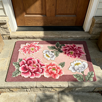 Paillasson floral pivoine antidérapant et absorbant, motif fleur rose vintage, pour intérieur et extérieur, entrée de maison